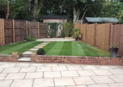 A photo of a patio and garden after landscaping construction